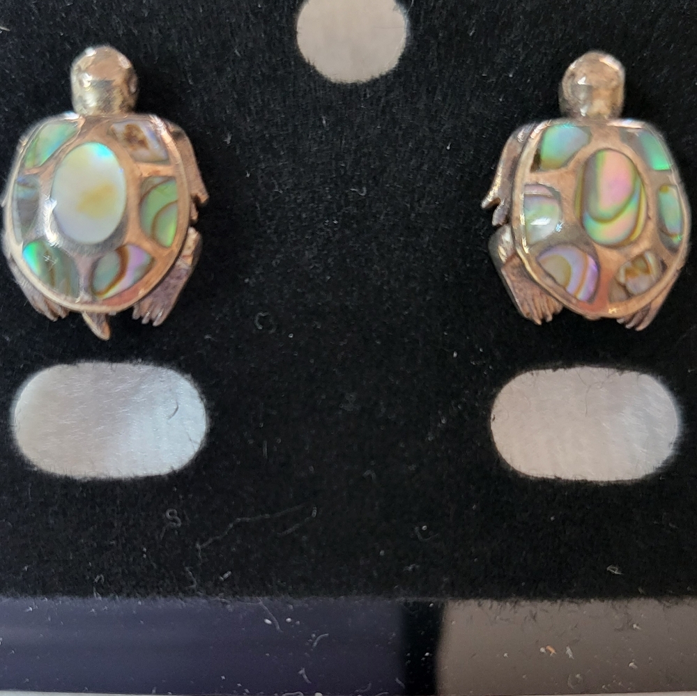 Abalone Sea Turtle Sterling Silver Earrings